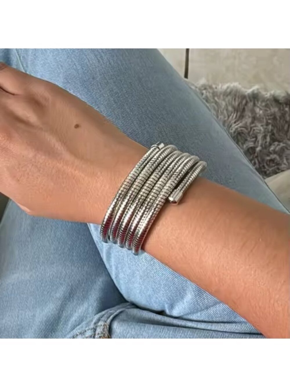 Minimalist Silver Spiral Cuff Bracelet - Picture 1 of 8